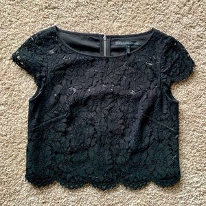 White House Black Market Lace Cropped Zip-Up Top